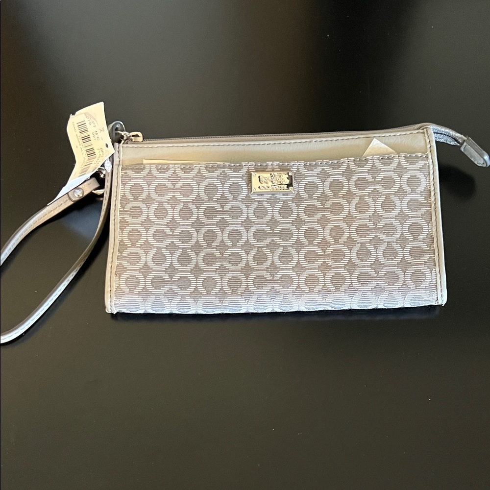Coach Silver and Gray Patterned Wristlet